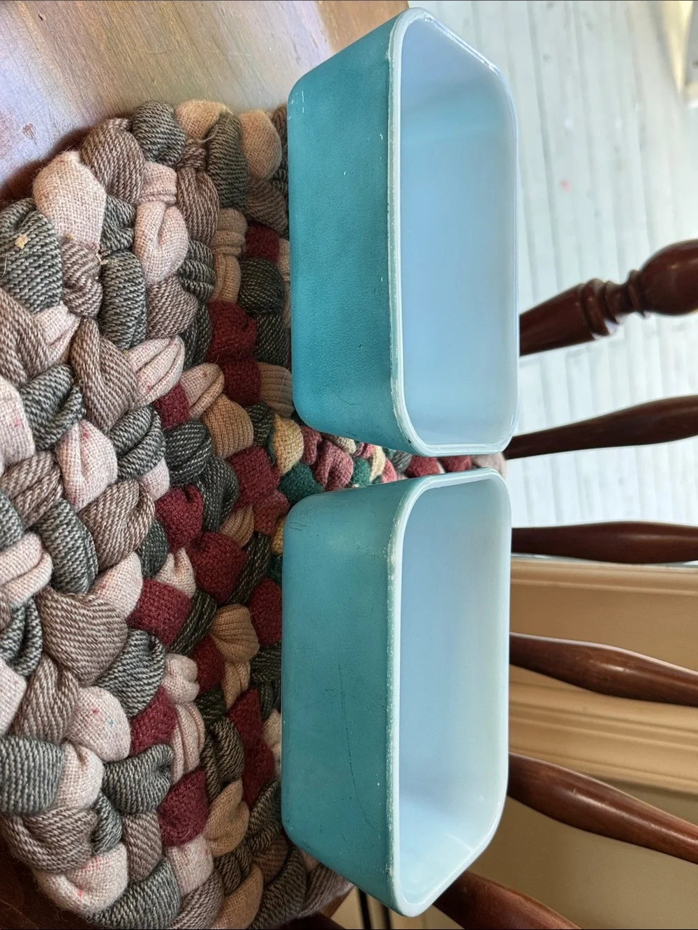 Set of Two Pyrex #502-B Primary Blue Milk Glads Refrigerator Dishes